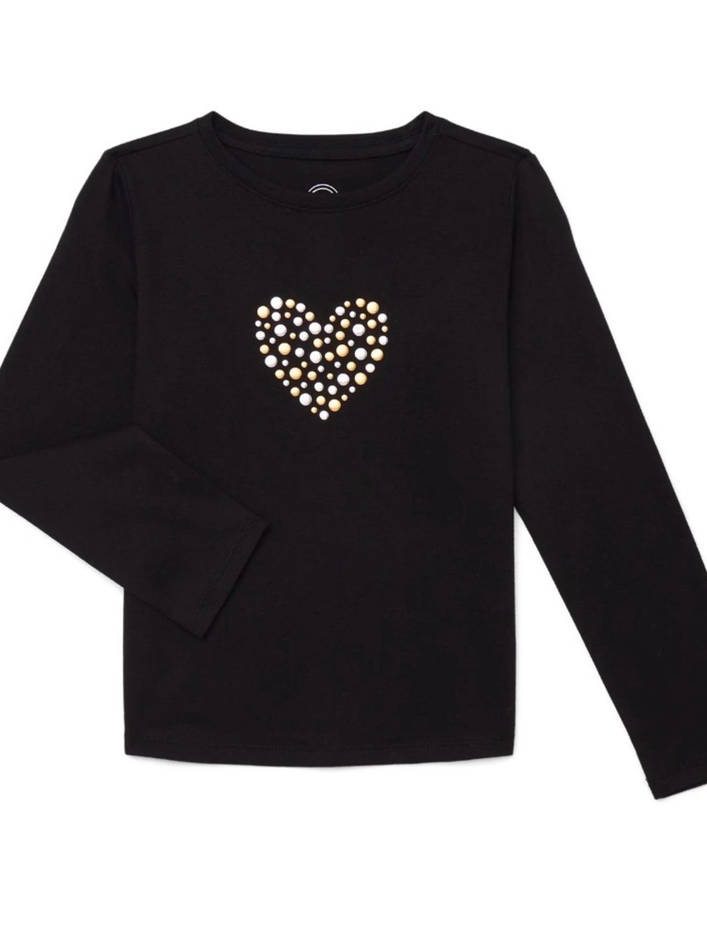 Girls' Black Long-Sleeve Heart Stud Tee